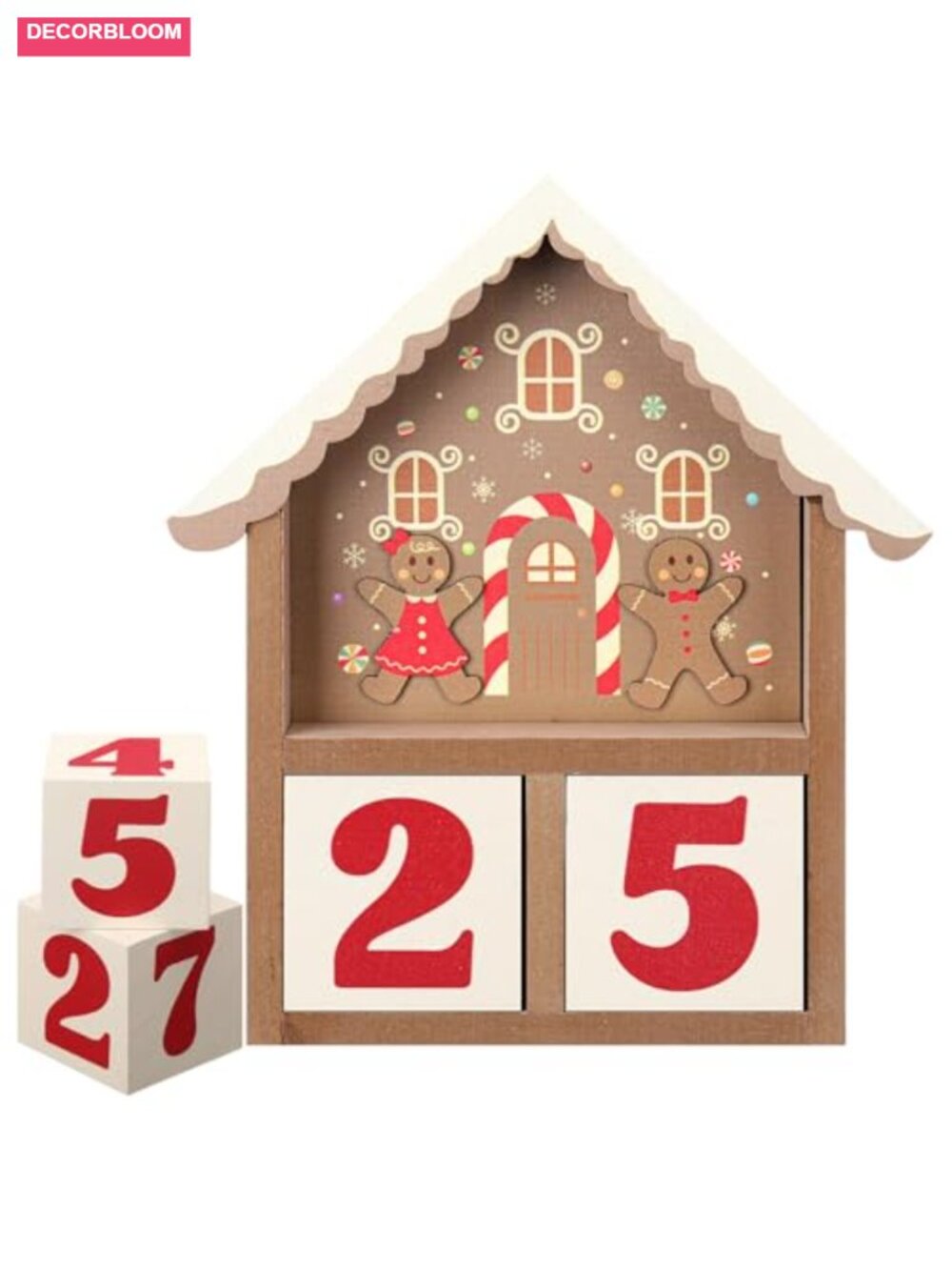 Wooden Gingerbread House Advent Calendar 25-Day Countdown Tabletop Decor